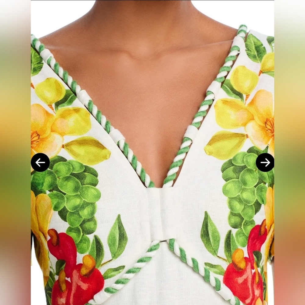 Farm Rio Linen Picnic Flowers Maxi Dress Size XXS NWT Off White $298 - Picture 6 of 14